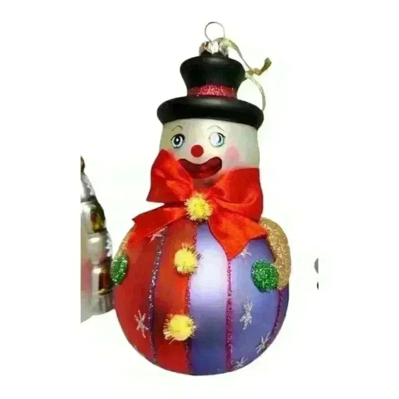 Lot of 3 Vintage BLOWN Mercury GLASS Christmas Ornaments - SNOWMAN set - Picture 3 of 6